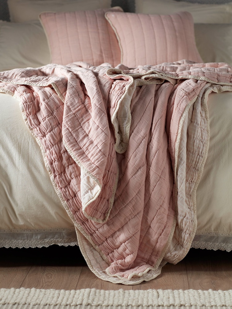 Secret Linen Store Blush Pink Vivienne Quilted Throw - Image 1 of 3