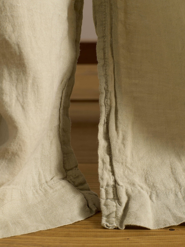 Secret Linen Store Soft Sage 100% Linen Loop Top Slot Header Single Curtains - Image 3 of 3