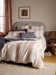 Secret Linen Store Blue and Spice Sienna Stripe 100% Linen Duvet Cover - Image 1 of 3