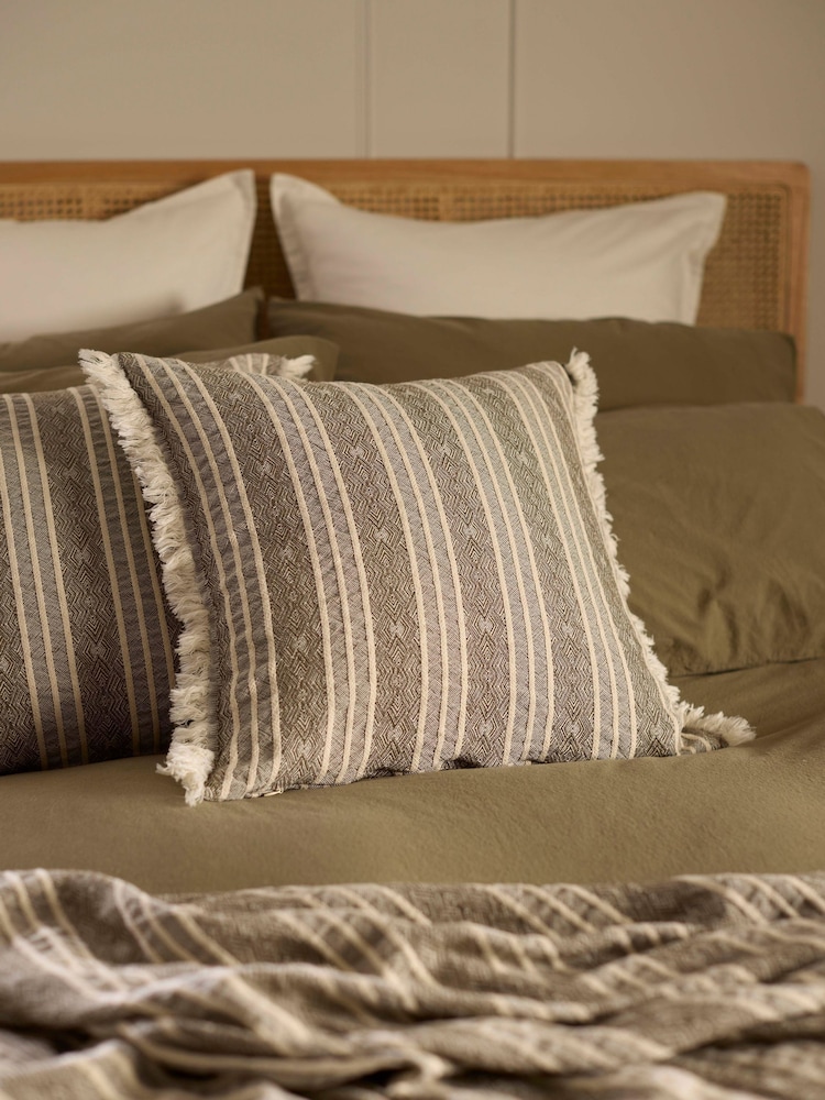 Secret Linen Store Khaki Arlo Stripe Cushion Cover - Image 1 of 3 Secret Linen Store Khaki Arlo Stripe Cushion Cover - Image 1 of 3