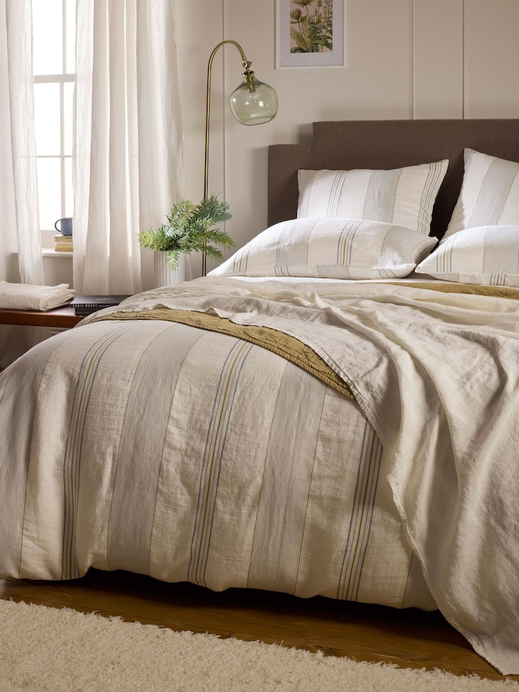 Secret Linen Store Cream and Blue Sophie Stripe Linen Pillowcase - Image 2 of 3 Secret Linen Store Cream and Blue Sophie Stripe Linen Pillowcase - Image 2 of 3