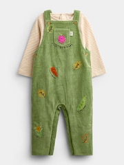 Jojo Maman Bébé Green Vegetable Appliqué Dungaree Set - Image 1 of 6