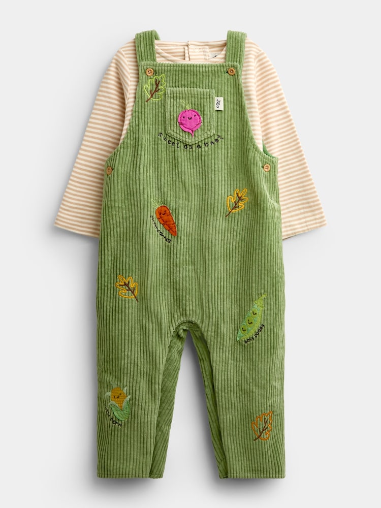 Jojo Maman Bébé Green Vegetable Appliqué Dungaree Set - Image 1 of 6