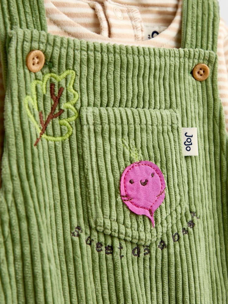Jojo Maman Bébé Green Vegetable Appliqué Dungaree Set - Image 6 of 6