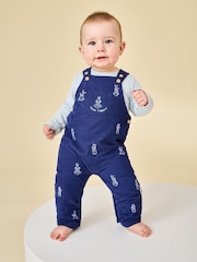 Jojo Maman Bébé Navy Blue Peter Rabbit™ Embroidered Dungaree & Bodysuit Set - Image 1 of 8