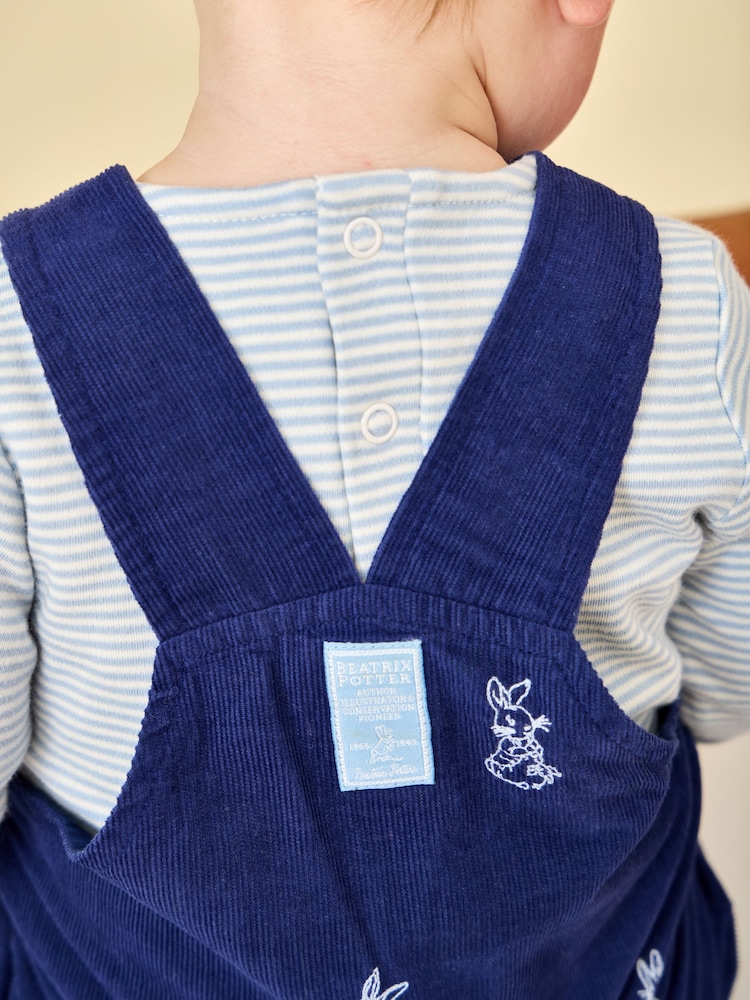 Jojo Maman Bébé Navy Blue Peter Rabbit™ Embroidered Dungaree & Bodysuit Set - Image 2 of 8 Jojo Maman Bébé Navy Blue Peter Rabbit™ Embroidered Dungaree & Bodysuit Set - Image 2 of 8
