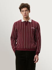 Les Deux Red Signature Knitted Long Sleeve Polo Jumper - Image 1 of 9