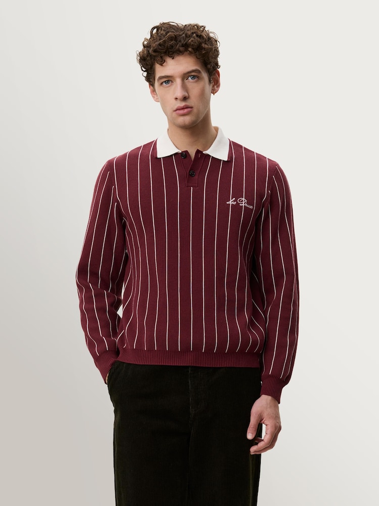 Les Deux Red Signature Knitted Long Sleeve Polo Jumper - Image 1 of 9