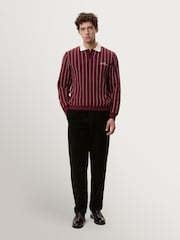 Les Deux Red Signature Knitted Long Sleeve Polo Jumper - Image 3 of 9