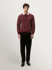 Les Deux Red Signature Knitted Long Sleeve Polo Jumper - Image 5 of 9