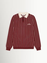 Les Deux Red Signature Knitted Long Sleeve Polo Jumper - Image 8 of 9