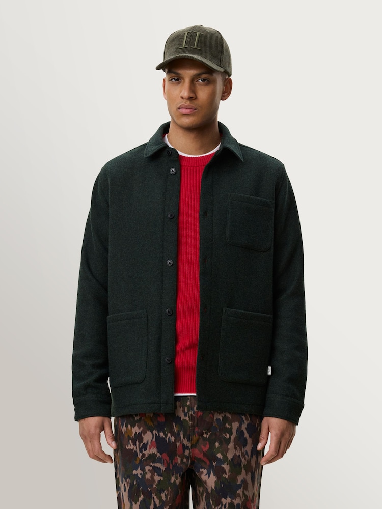 Les Deux Charcoal Green Wool Button Front Overshirt - Image 1 of 9