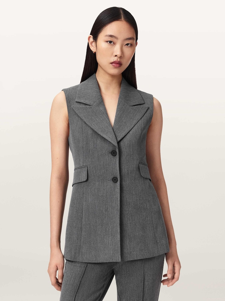 AllSaints Grey Astra Waistcoat - Image 1 of 5 AllSaints Grey Astra Waistcoat - Image 1 of 5