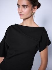 Black Asymmetric Folded Neckline Short Sleeved Top - Image 5 of 8