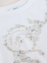 White Short Sleeved Embeliished T-Shirt - Image 3 of 7