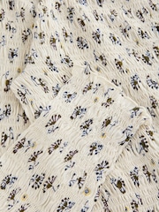 Ecru/Floral National Trust X Next Shirred Mesh Long Sleeve Button Through Top - Image 7 of 7
