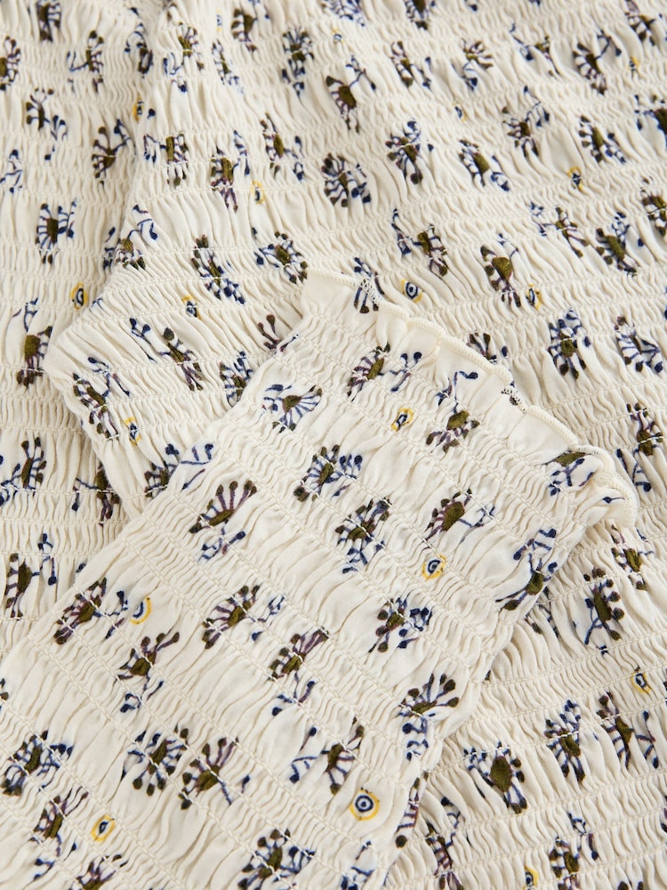 Ecru/Floral National Trust X Next Shirred Mesh Long Sleeve Button Through Top - Image 7 of 7 Ecru/Floral National Trust X Next Shirred Mesh Long Sleeve Button Through Top - Image 7 of 7
