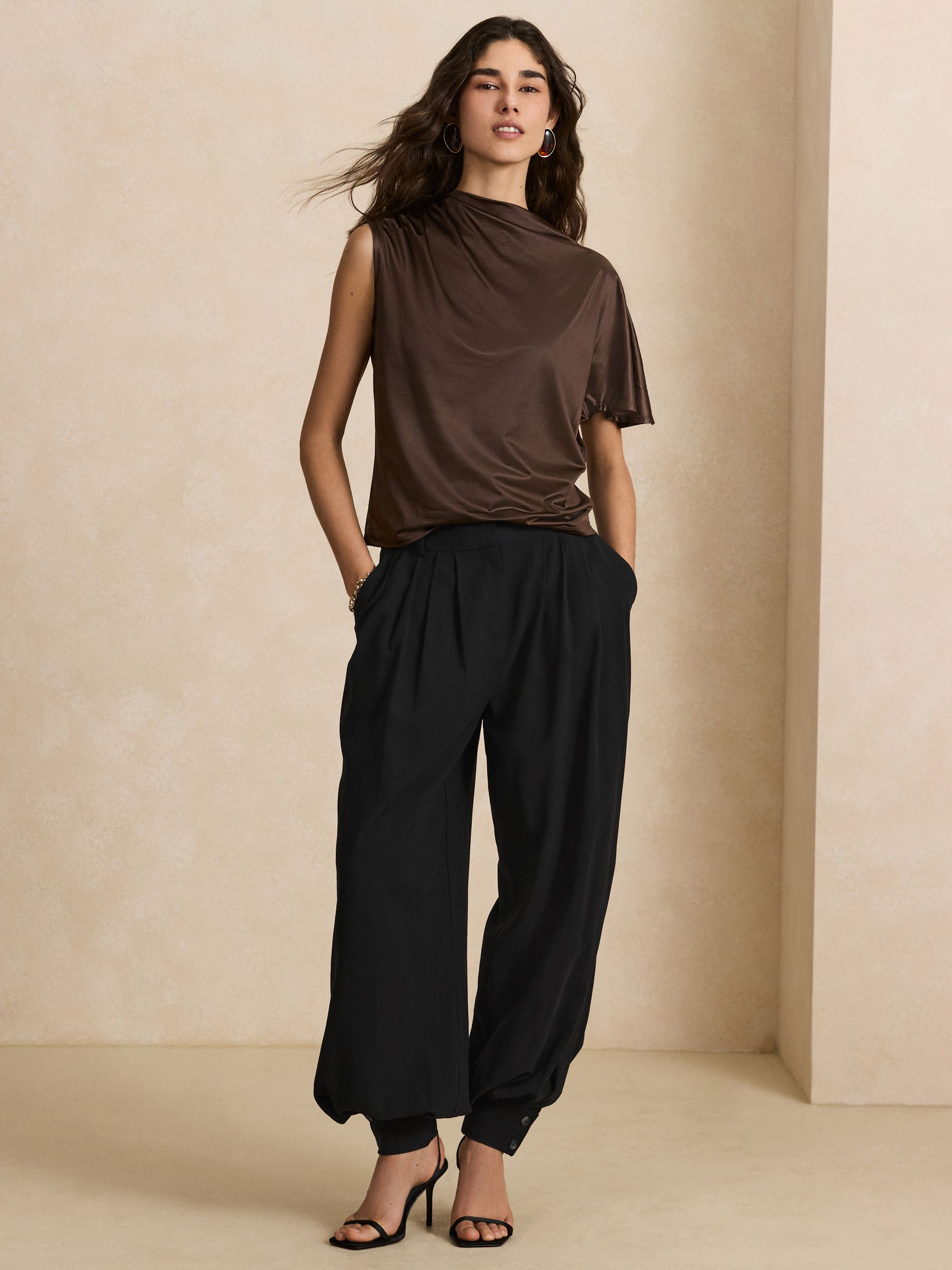 Buy Chocolate Brown Short Sleeved Asymmetric Drape Top from Next USA