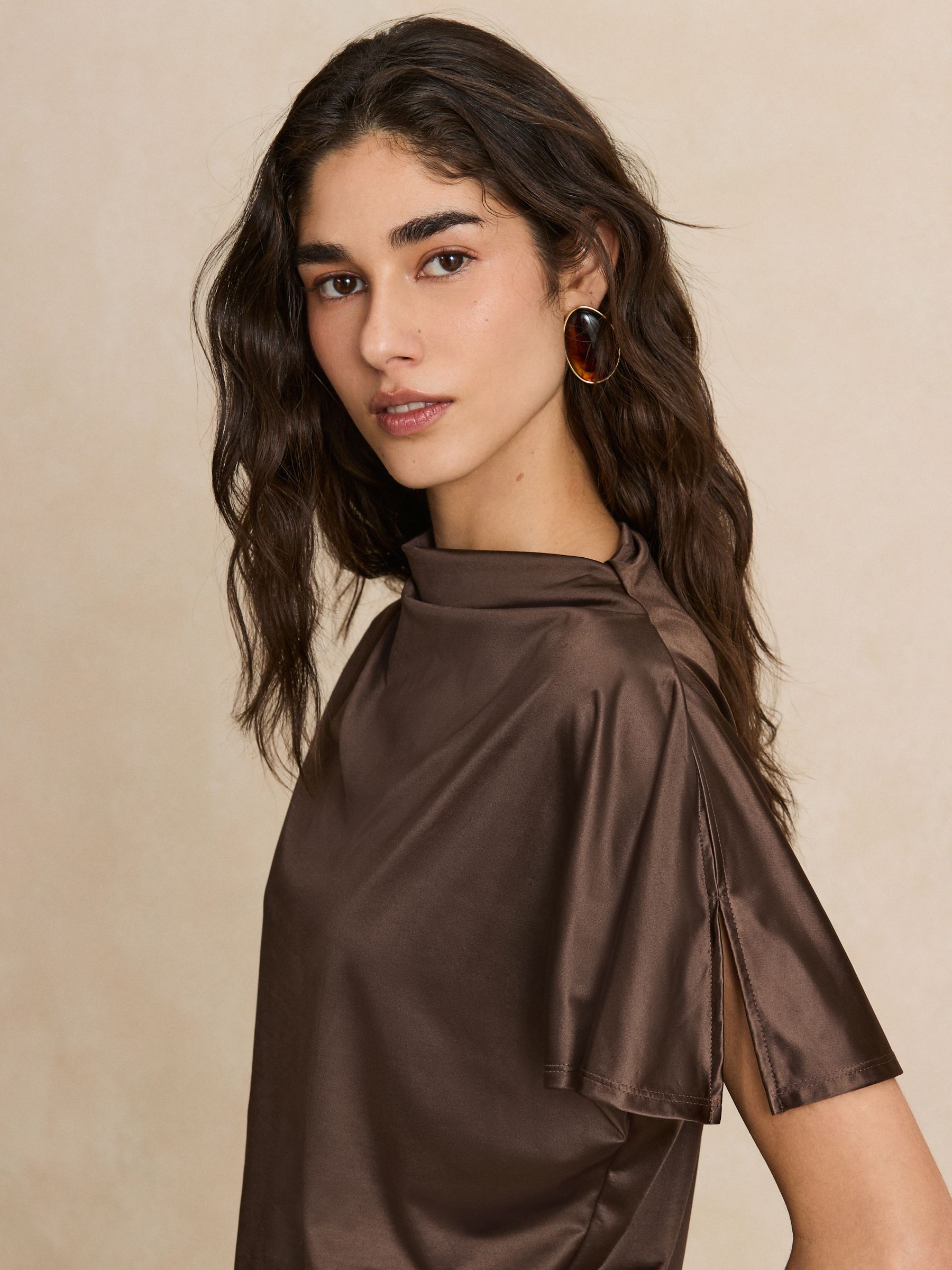 Buy Chocolate Brown Short Sleeved Asymmetric Drape Top from Next USA