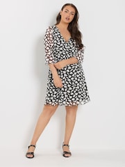 Yours Curve Black Wrap Front Mesh Tunic Top - Image 3 of 6