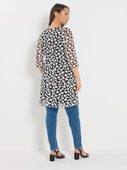 Yours Curve Black Wrap Front Mesh Tunic Top - Image 4 of 6