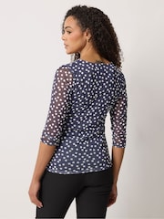 M&Co Blue 3/4 Sleeve Mesh Wrap Top - Image 3 of 5