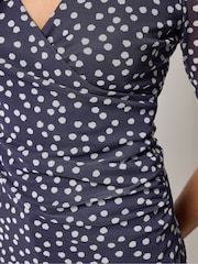 M&Co Blue 3/4 Sleeve Mesh Wrap Top - Image 4 of 5