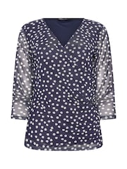 M&Co Blue 3/4 Sleeve Mesh Wrap Top - Image 5 of 5