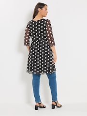 Yours Curve Black Polka Dot Wrap Front Mesh Tunic Top - Image 4 of 6