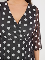 Yours Curve Black Polka Dot Wrap Front Mesh Tunic Top - Image 5 of 6