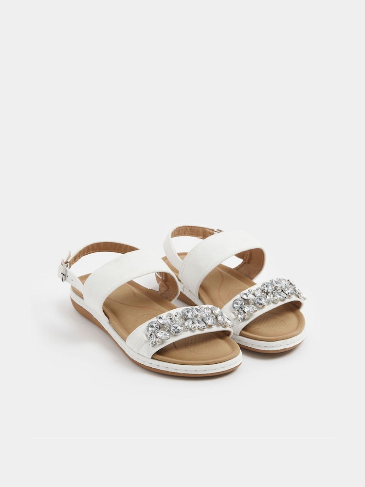 Yours Curve White Extra-Wide Fit Diamante Stone Embellished Sandals - Image 2 of 4