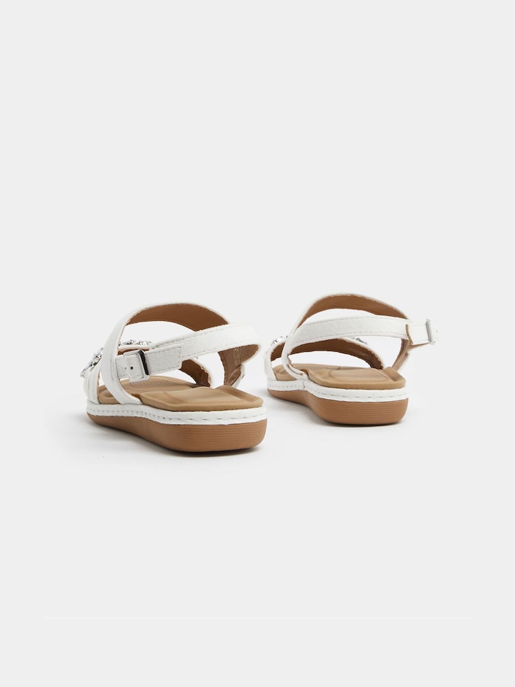 Yours Curve White Extra-Wide Fit Diamante Stone Embellished Sandals - Image 4 of 4