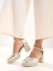 Yours Curve Gold EEE Extra-Wide Fit Espradrille Platform Block Heels - Image 1 of 4