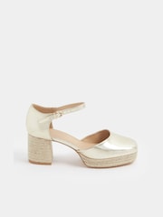 Yours Curve Gold EEE Extra-Wide Fit Espradrille Platform Block Heels - Image 2 of 4