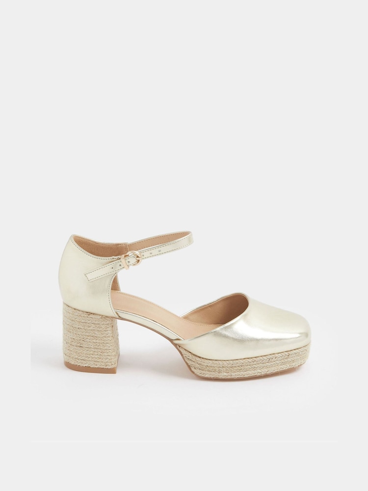 Yours Curve Gold EEE Extra-Wide Fit Espradrille Platform Block Heels - Image 2 of 4