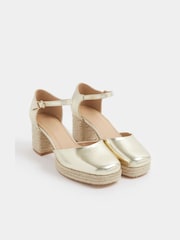 Yours Curve Gold EEE Extra-Wide Fit Espradrille Platform Block Heels - Image 3 of 4