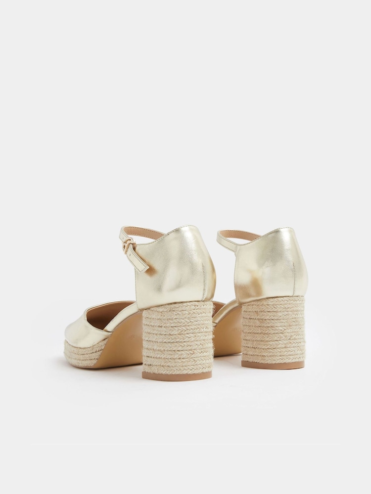 Yours Curve Gold EEE Extra-Wide Fit Espradrille Platform Block Heels - Image 4 of 4