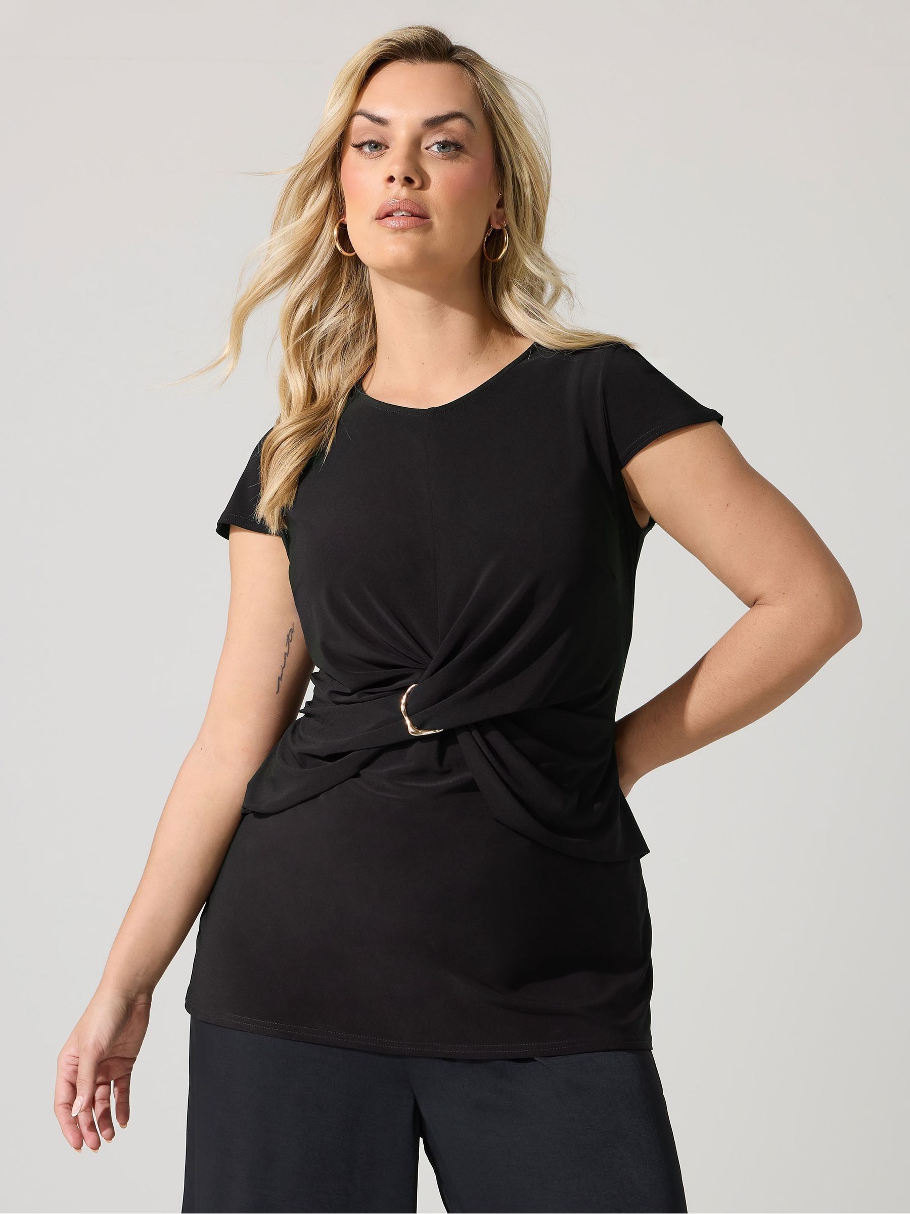 Yours Curve Women's Black Buckle Twist Front Top