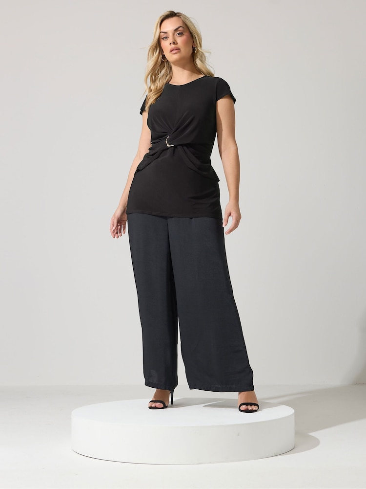 Yours Curve Black London Buckle Twist Front Top - Image 2 of 5