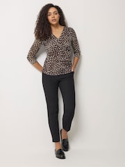 M&Co Brown 3/4 Sleeve Mesh Wrap Top - Image 2 of 5