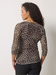 M&Co Brown 3/4 Sleeve Mesh Wrap Top - Image 3 of 5
