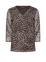 M&Co Brown 3/4 Sleeve Mesh Wrap Top - Image 5 of 5