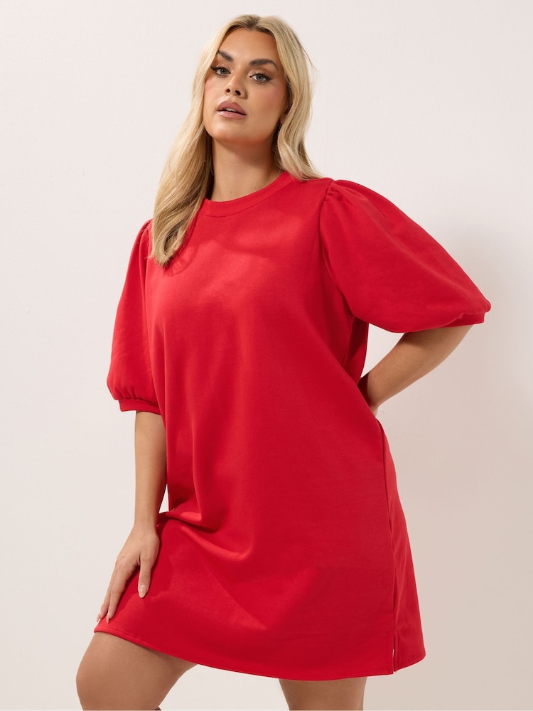 Yours Curve Red Balloon Sleeve Dress - Image 1 of 5