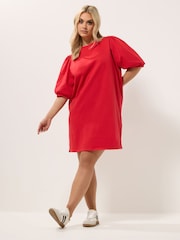Yours Curve Red Balloon Sleeve Dress - Image 2 of 5