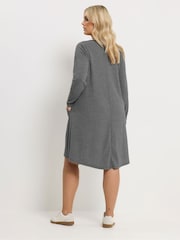 Yours Curve Grey Soft Touch Ribbed Pocket Dress - Image 3 of 5