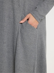 Yours Curve Grey Soft Touch Ribbed Pocket Dress - Image 4 of 5