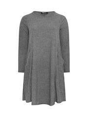 Yours Curve Grey Soft Touch Ribbed Pocket Dress - Image 5 of 5