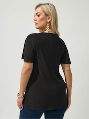 Yours Curve Black London Buckle V-Neck Swing Top - Image 3 of 5