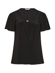 Yours Curve Black London Buckle V-Neck Swing Top - Image 5 of 5