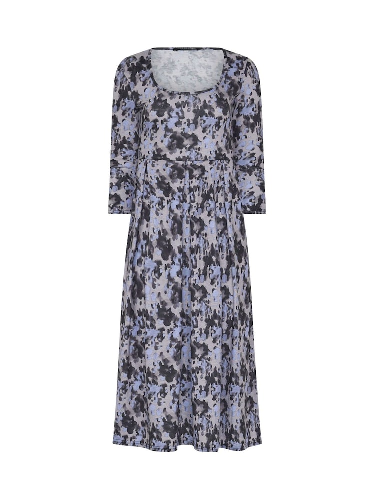 PixieGirl Petite Black Abstract Long Sleeve Pleated Midi Dress - Image 5 of 5